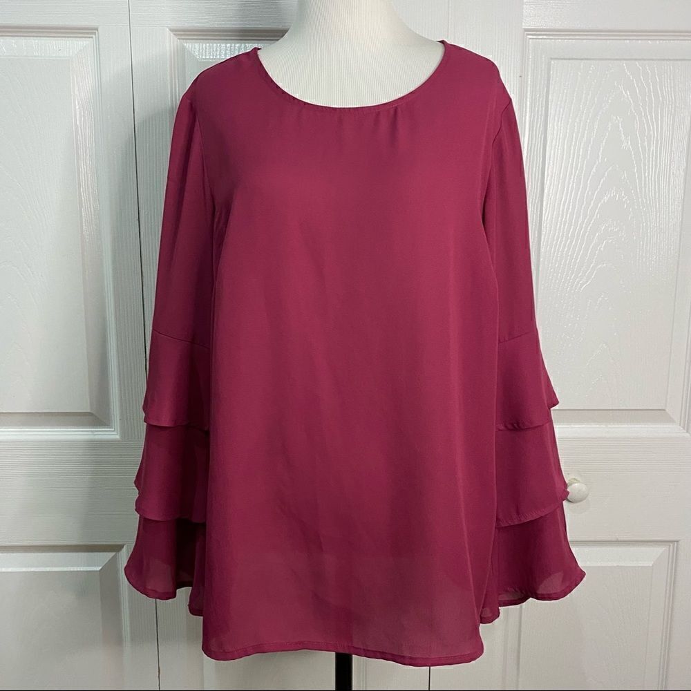 Liz Claiborne Career Berry Color Ruffled Long Sleeve Blouse